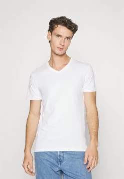 Pier One V Neck Bird Tonal 3 Pack - Camiseta Básica - Light Brown/White/Dark Blue -Tienda De Hombres Con Estilo 1f5463f9c0604b97998b18e77595bc5f