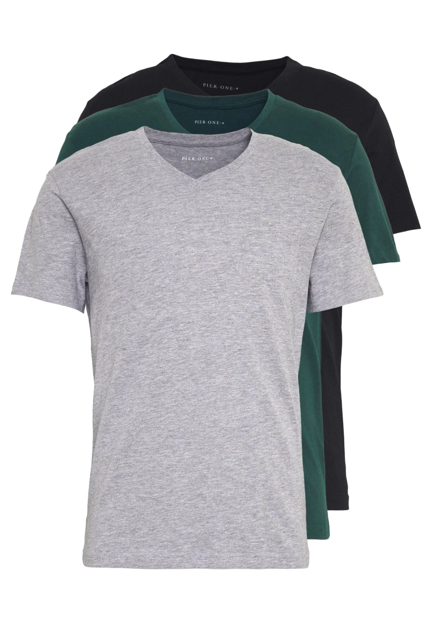 Pier One 3 Pack- Camiseta Básica - Black, Grey, Green 3 Pier One 3 Pack- Camiseta Básica - Black, Grey, Green