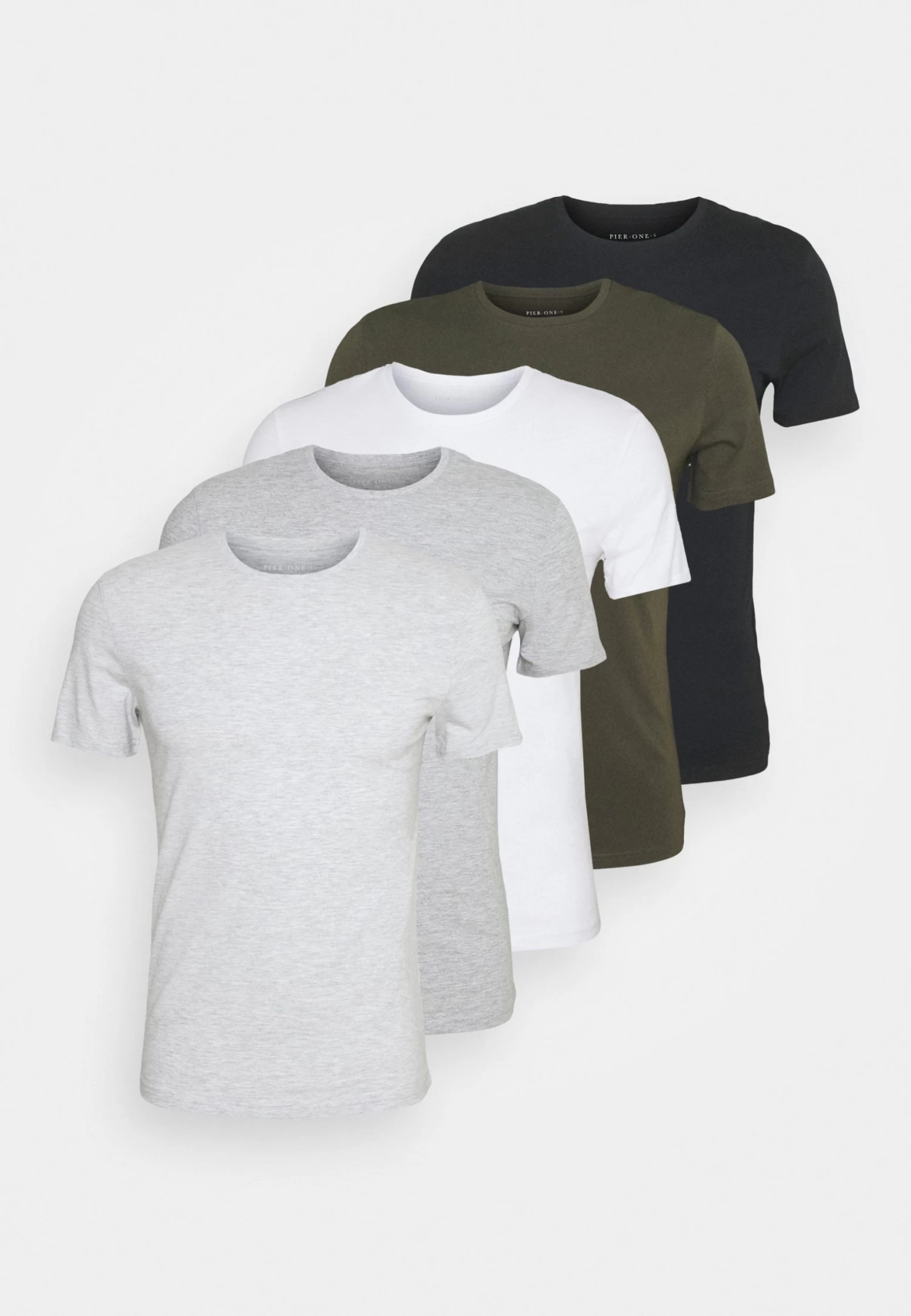 Pier One 5 Pack - Camiseta Básica - Black/White/Light Grey 10 Pier One 5 Pack - Camiseta Básica - Black/White/Light Grey - Imagen 8