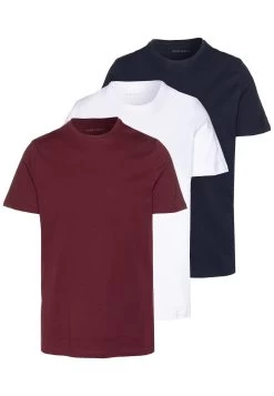 Pier One 3 Pack - Camiseta Básica - White/Dark Blue/Red
