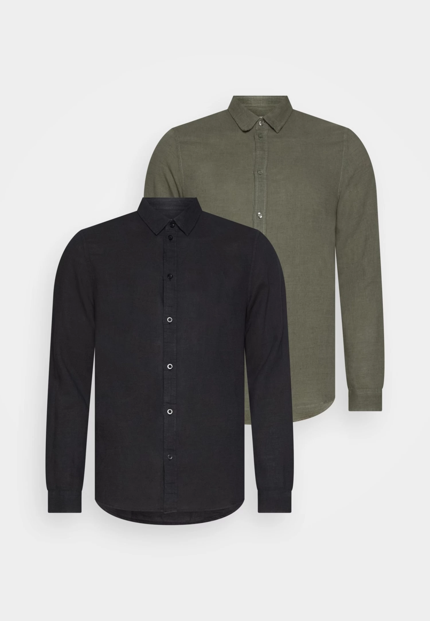 Pier One Linen Mix 2 Pack - Camisa - Black/Olive 3 Pier One Linen Mix 2 Pack - Camisa - Black/Olive
