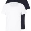 Pier One 2 Pack - Camiseta Básica - White/Dark Blue