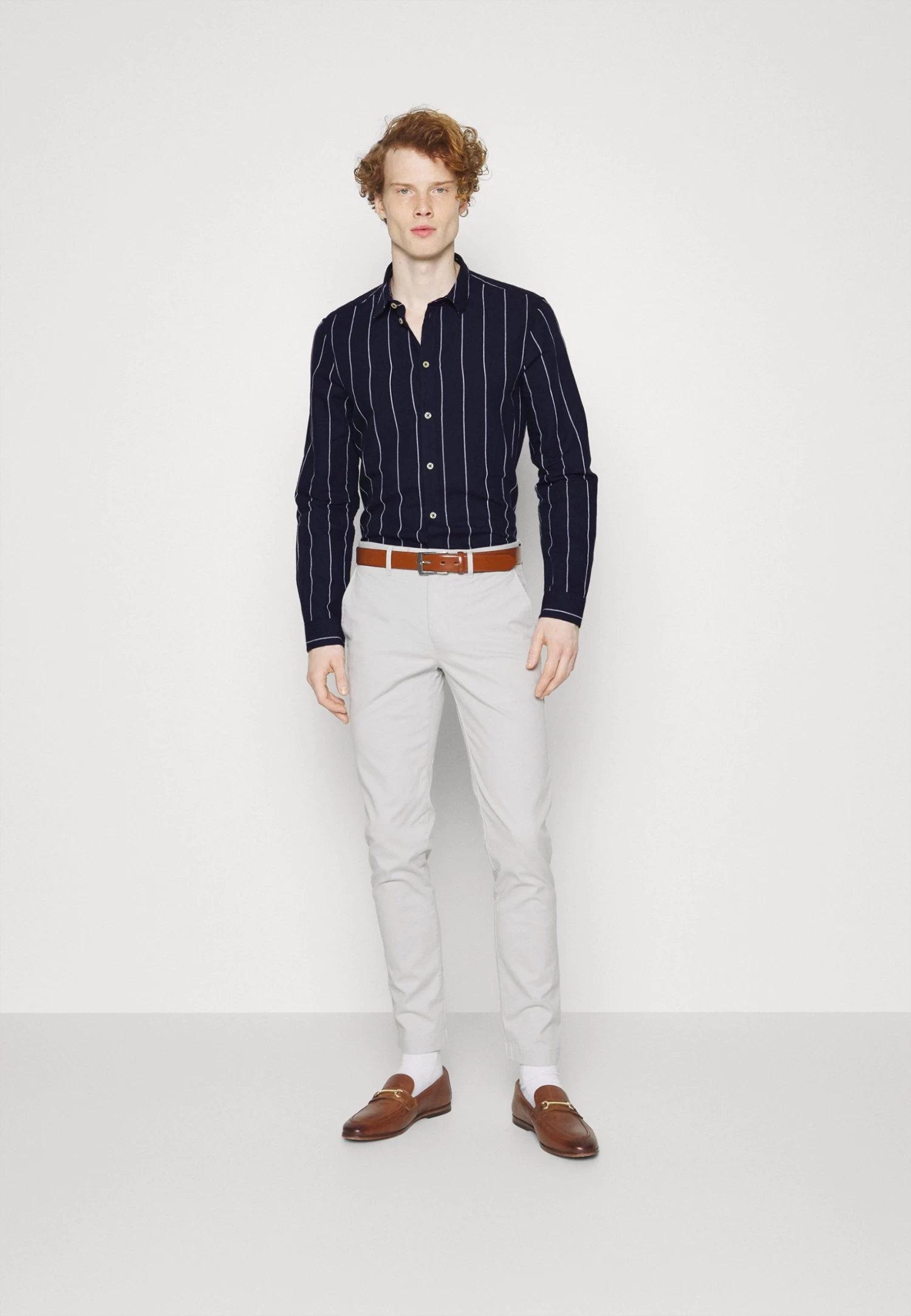 Pier One Linen Mix Stripe - Camisa - Dark Blue 4 Pier One Linen Mix Stripe - Camisa - Dark Blue - Imagen 2