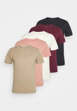 Pier One 5 Pack - Camiseta Básica - White/Beige/Bordeaux